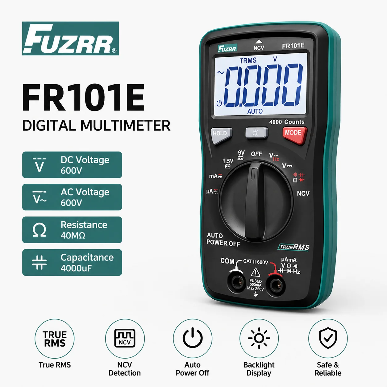 FUZRR Mini Automatic Digital Multimeter, 40MΩ Resistance & 4000μF Capacitance Measuring, Professional Electrician Multimeter