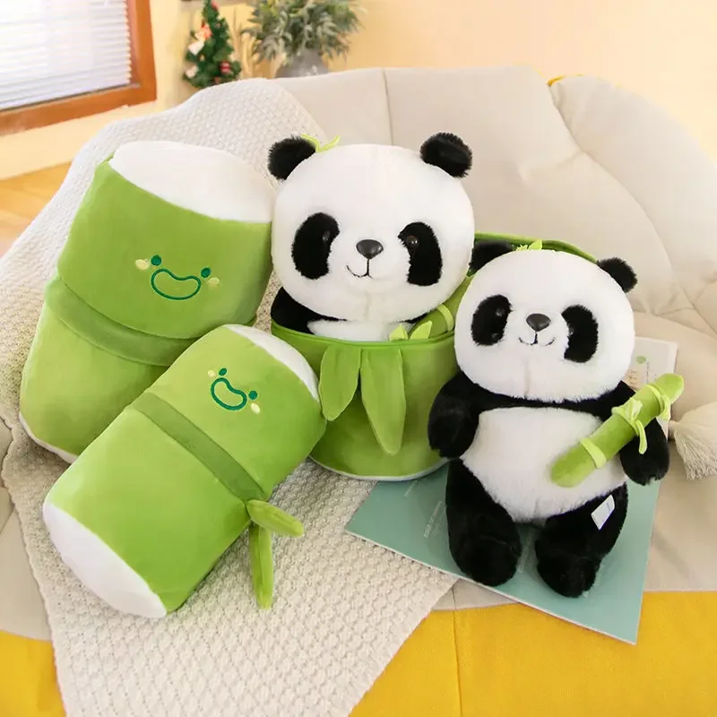 Super Soft Bamboo Tube Panda Cute Plush Toy Bamboo Girl Birthday Gift Pillow National Treasure Giant Panda Transformation