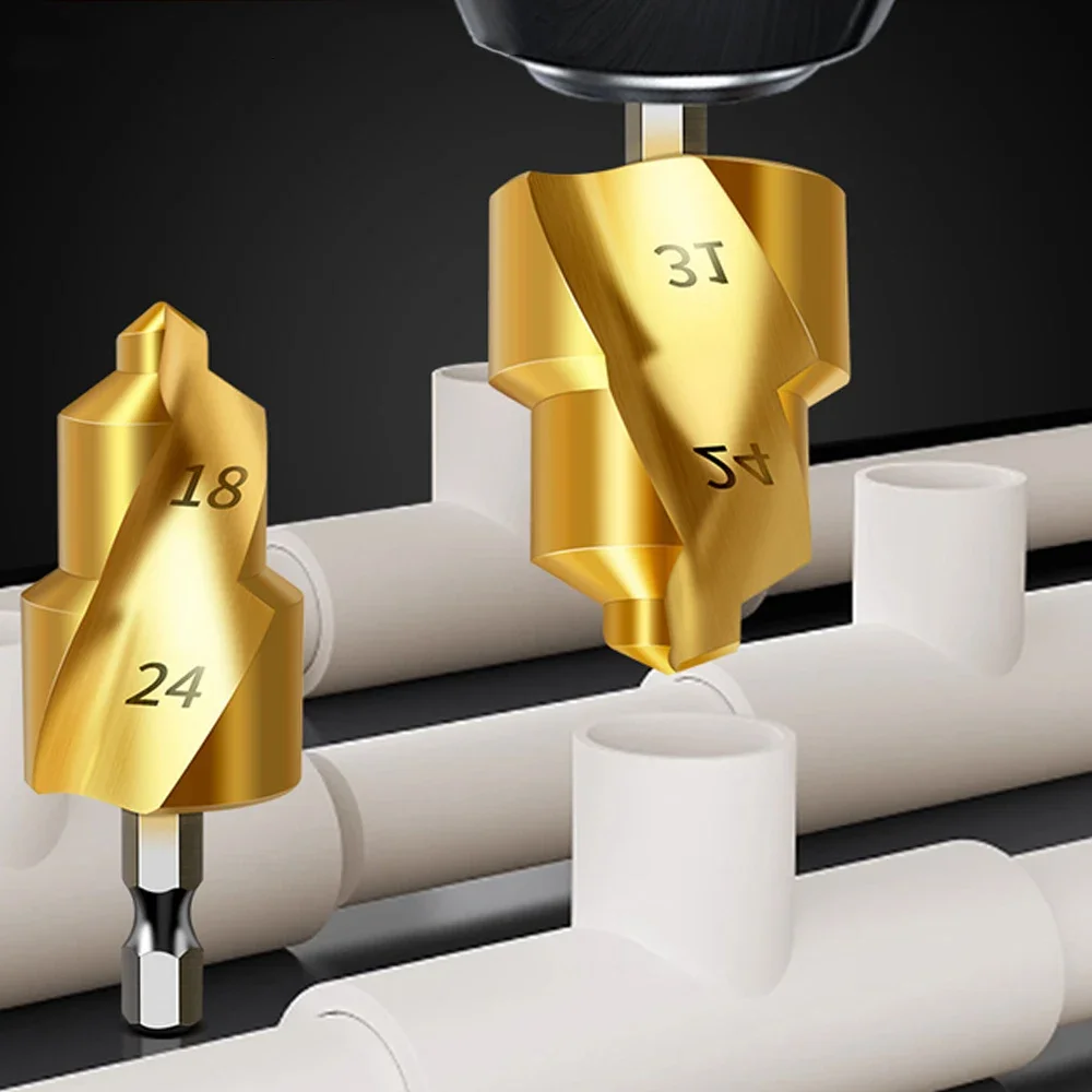 High Speed Steel Spigot Reamer Hexagonal Shank PPR Plastics Pipes Reaming Bit Spigot Expander Practical Drill Bit Tool