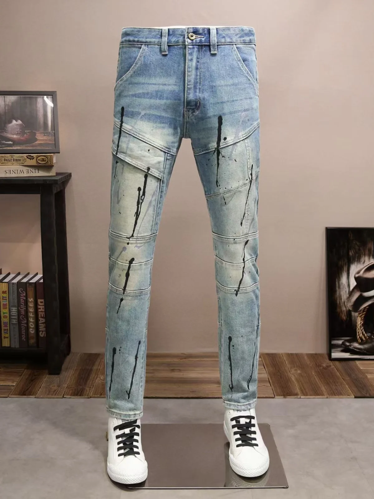 

Мужские джинсы Slim Fit с легкой окраской, модные, с эффектом потертости, мотоциклетные, зауженные к низу, молодежные, износостойкие, осенне-зимняя коллекция