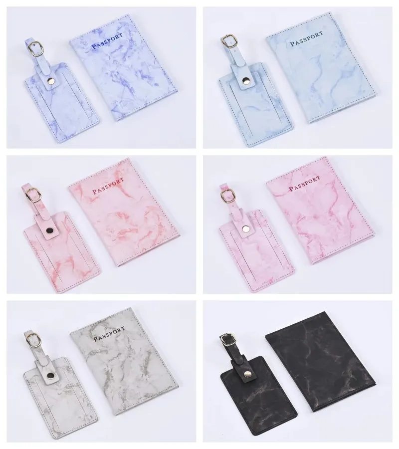 PU Leather Marble Passport Holder Passport Covers Case Luggage Tags Boarding Pass Travel Tags Set for Luggage Travel Accessories