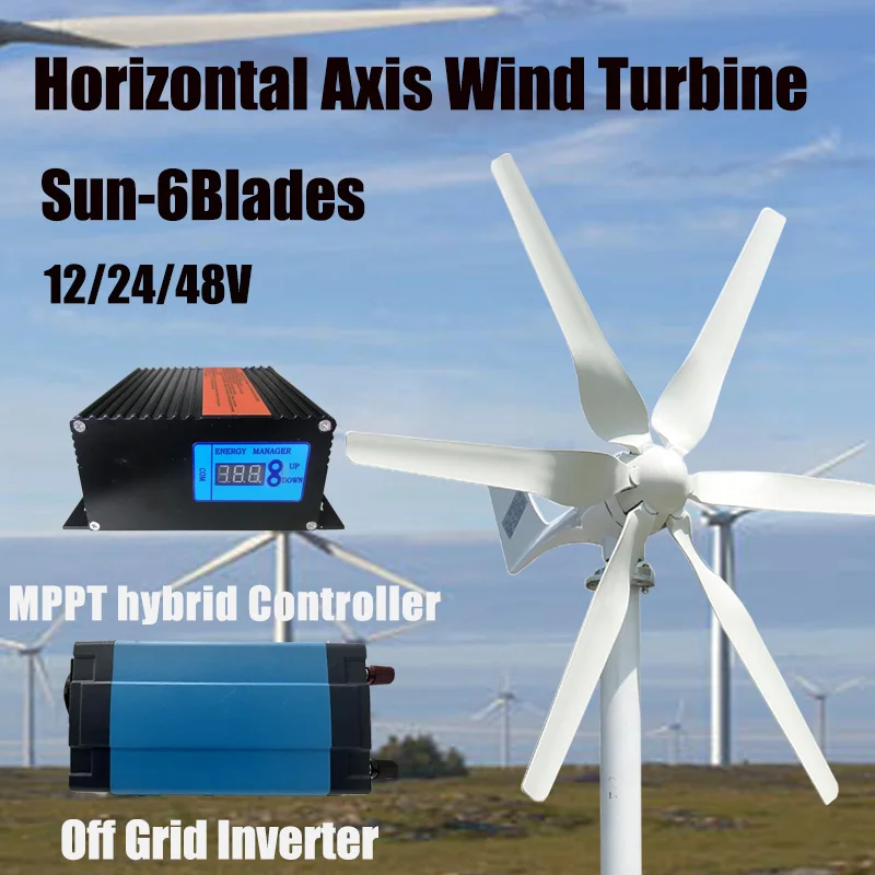 

Horizontal Axis Wind Turbine Generator Homeuse Free Energy Efficiency 3000W New Energy 12V 24V 48V Generation Strong Power