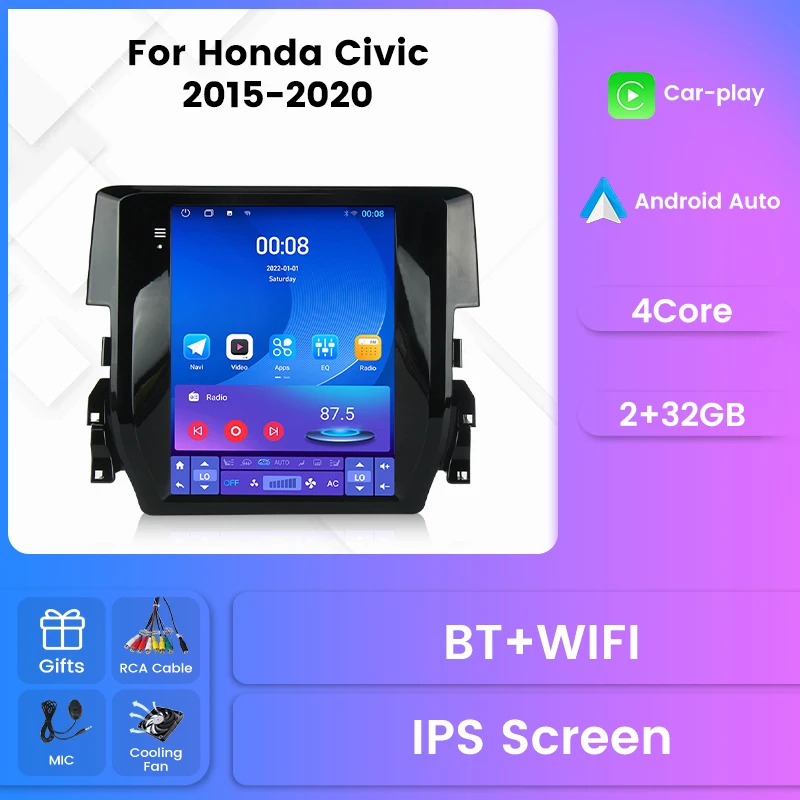 9.7inch Car Multimedia Player 8+128GB Android 13 for Honda Civic 2015-2020 car stereo radio dvd BT 5G WiFi IPS Screen all in one