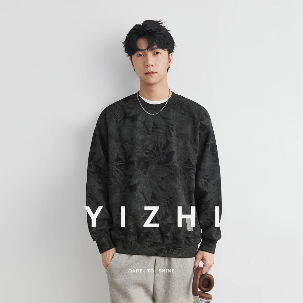 العصرية الأمريكية الوزن الثقيل تصميم جولة الرقبة البلوز الرجال الخريف جديد فضفاض عارضة طويلة الأكمام أعلى الذكور فضفاضة تناسب البلوز