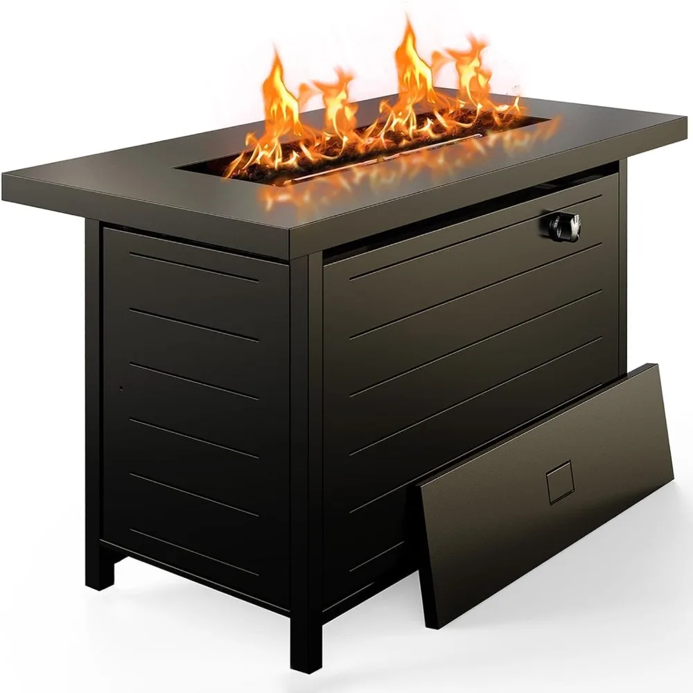 

42-Inch Propane Gas Fire Pit Table with 60,000 BTU, Steel Lid, and Lava Rocks - Dual-Purpose Fire Pit, CSA Certified