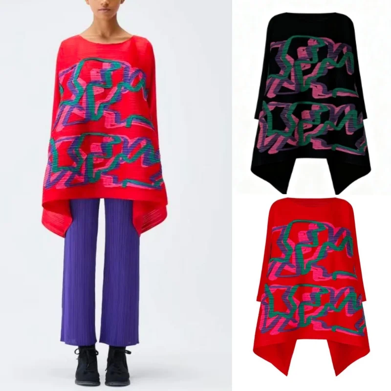 

Miyake Pleated Plus Size Printed Long Top Women's Stretch Half Skirt Suit Fashionable Versatile Commuting Simple Japanese Wear