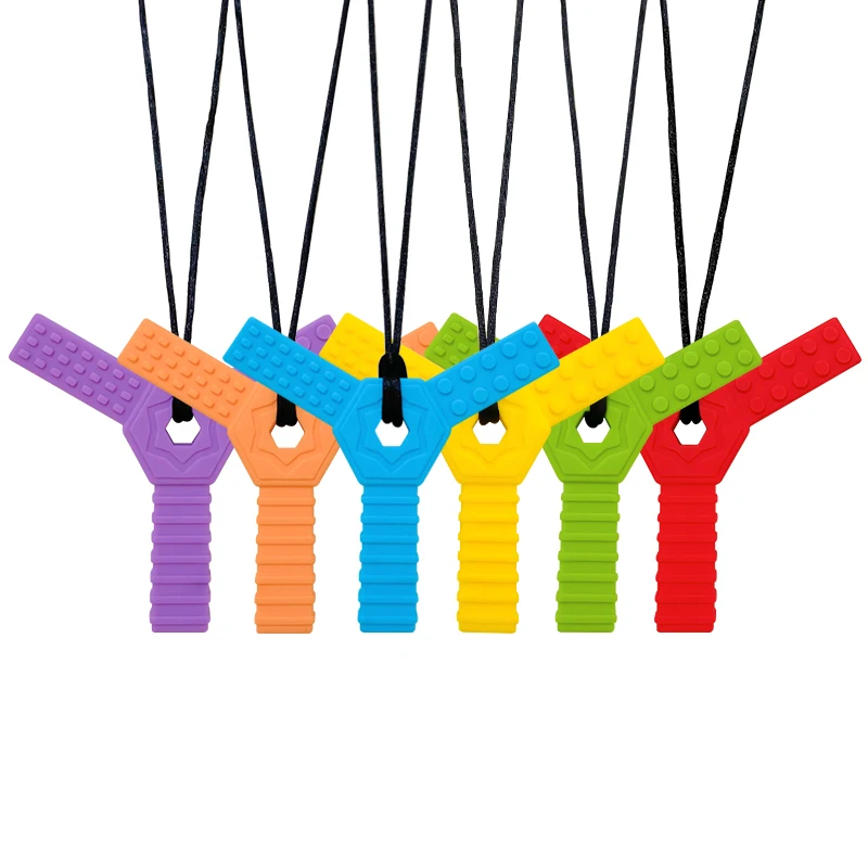 1/6pcs Sensory Chew Silicone Necklaces for Kids with Teething ADHD Autism Biting Needs Oral Motor Chewy Teether Chewlery Tool