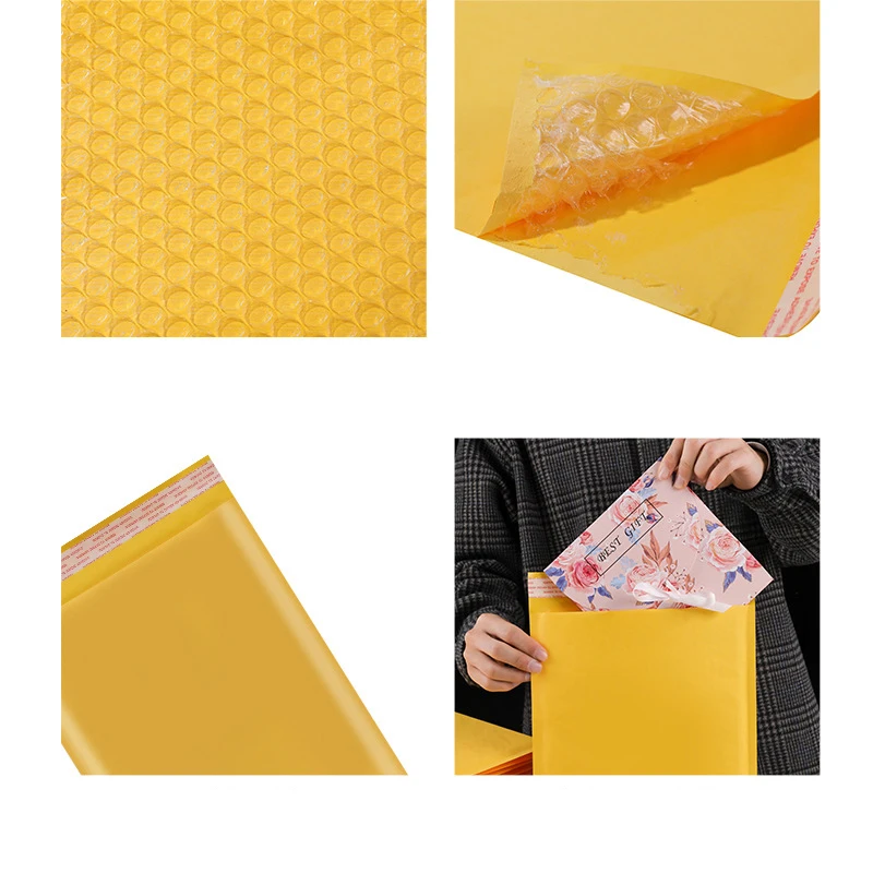 10pcs Yellow Poly Bubble Bag Self-Sealing Filling Gift Bag Book Storage Email Packing Envelope Packing Shipping Bag 35*25cm