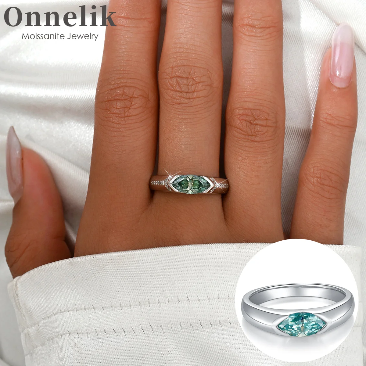 

Onnelik VVS1 1ct Olive-shaped Moissanite with GRA Minimalist Luxury Ring 925 Sterling Silver for Women Lover Party Fine Jewelry