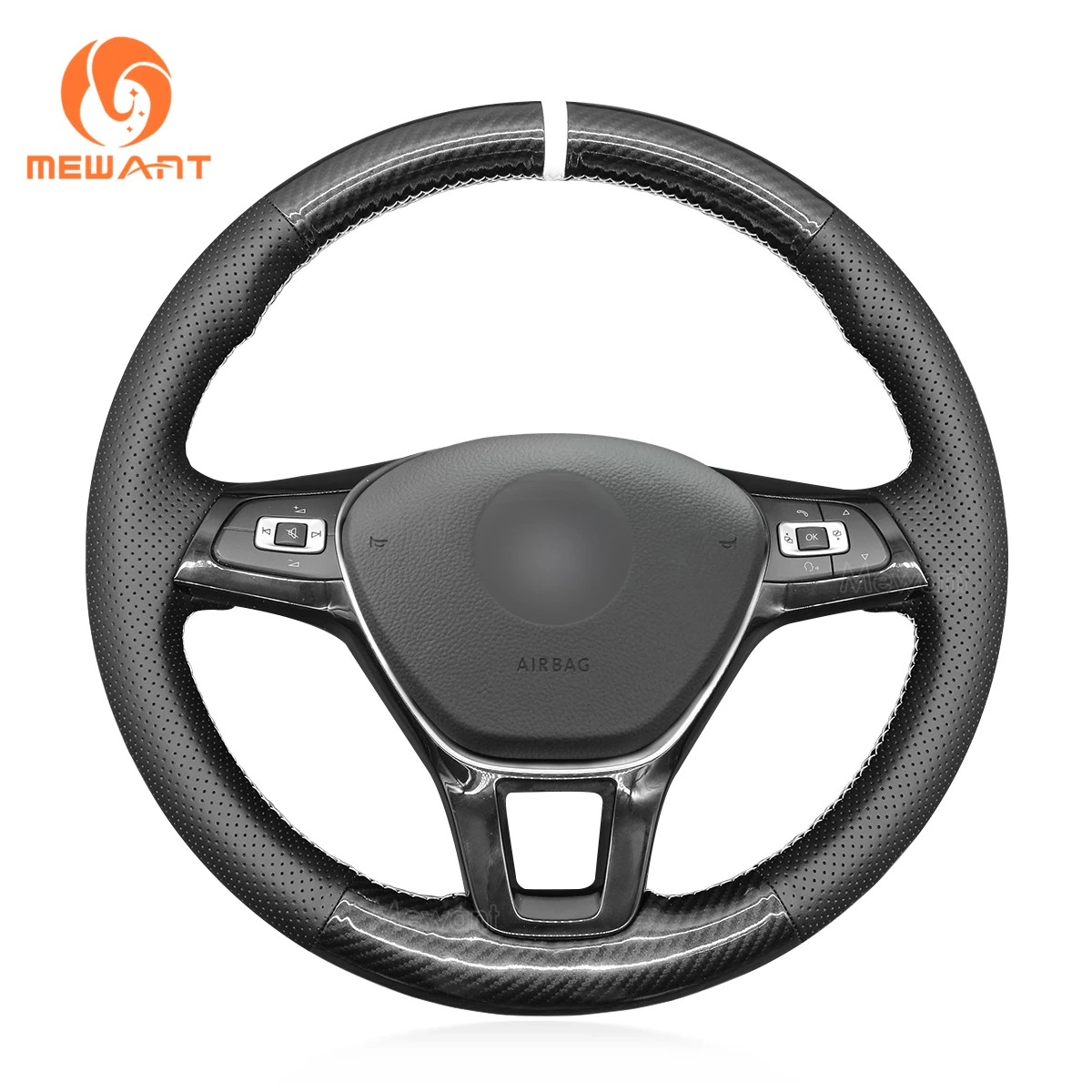 MEWANT Black Suede Steering Wheel Covers for Volkswagen VW Amarok T6 California Caravelle Kombi Multivan Transporter Sportline