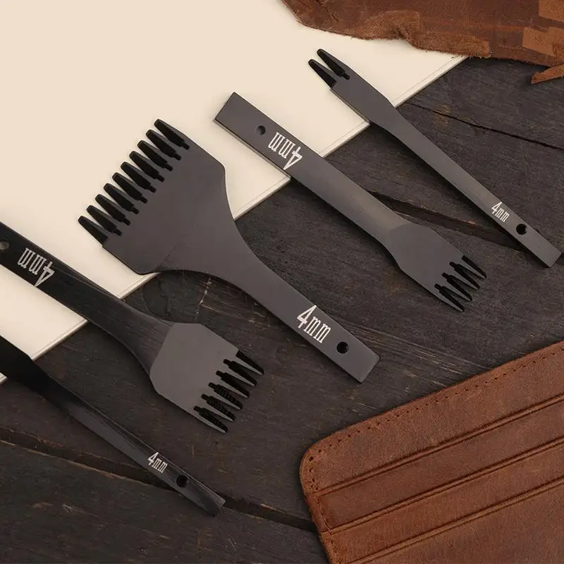 1pc 4mm Leather Oblique Chisel Rhombus Teeth Stitching Hole Punch Tools French Style Oblique Cut 2.7/3.0/3.38/3.85mm Prongs