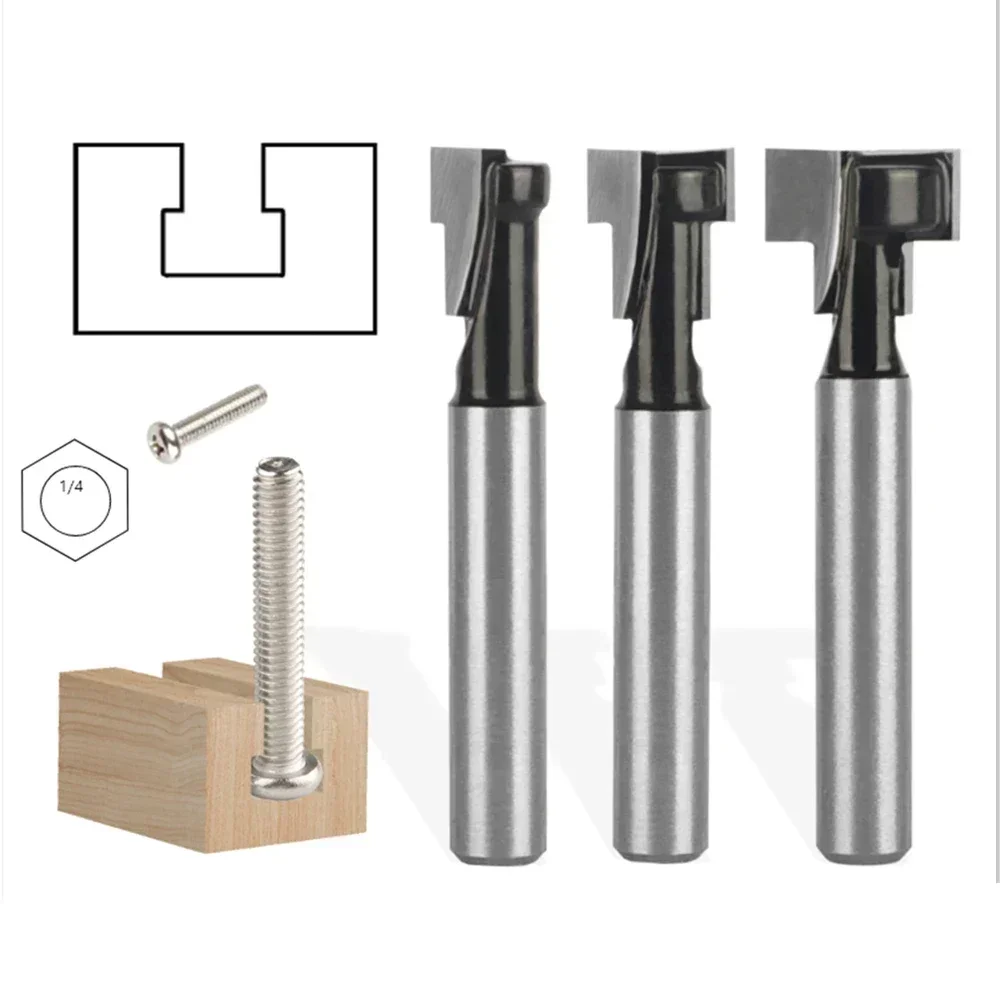 6mm 6.35mm 8mm Shank T-Slot Cutter Router Bit Set Key Hole Bits T Slotting Milling Cutter for Wood Woodworking Tools