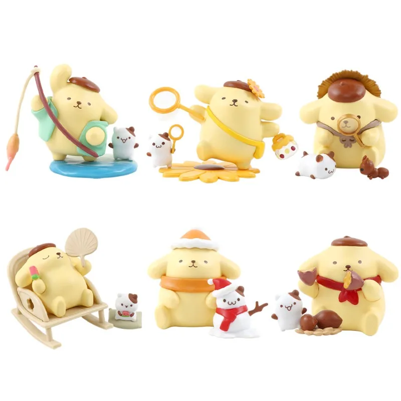 Bonito pudim cão infância quatro estações série caixa cega maré jogar sanrio figura periférica ornamento de mesa presente