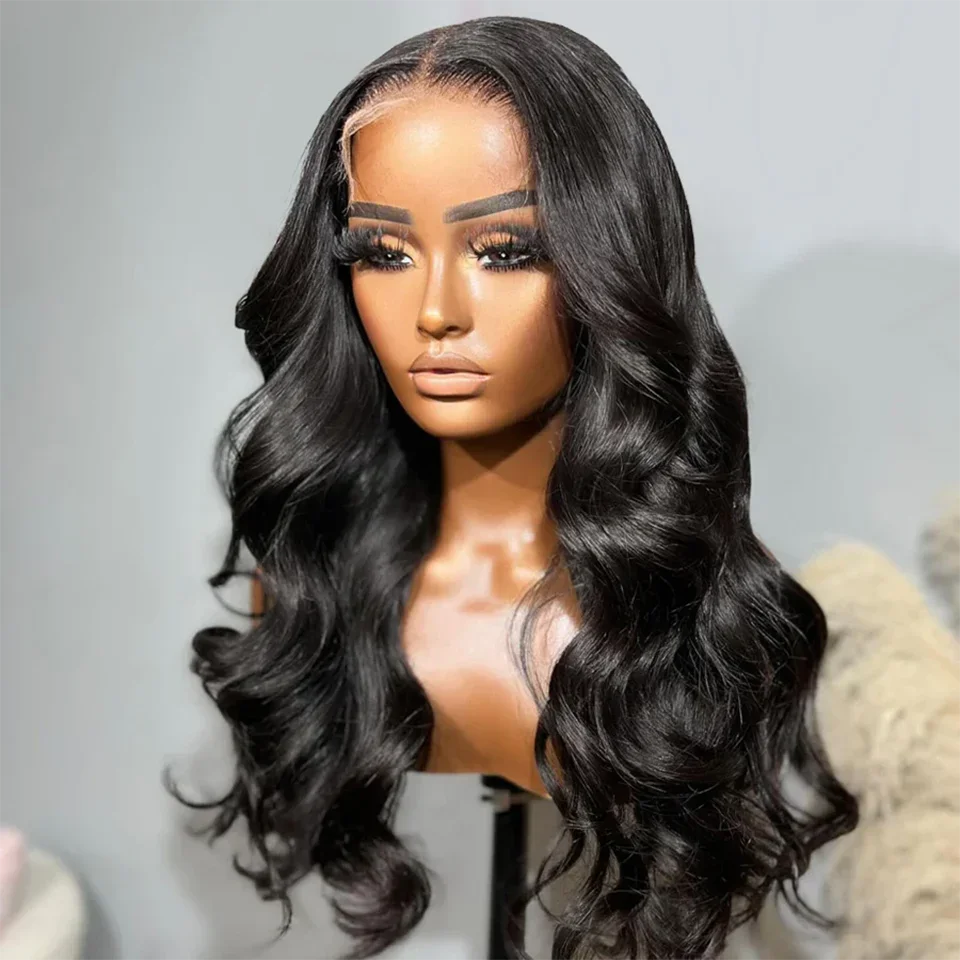 

Soft 28" Ocean Wave Black Long 5x5 Silk Base Jewish Human Hair Wig With Preplucked HD Lace European Hair Glueless Baby Hair Wig