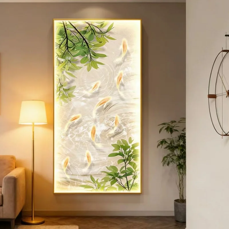 Nine Fish Picture Entrance Decoration Painting Bamboo Corridor Corridor Hanging Painting Small Fresh Green Plant Mural Painting