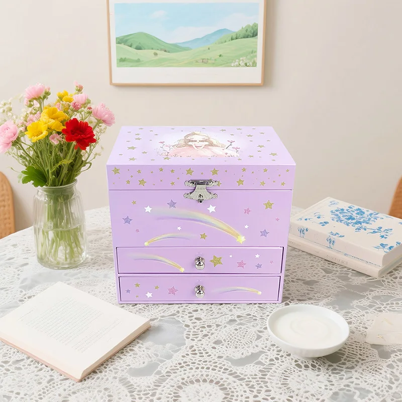 1 Stück Mädchen Schmuck Musik Geschenkbox mit rotierender Ballettpuppe Musik Geschenkbox Doppelschublade Stauraum für Geschenke bis Töchter