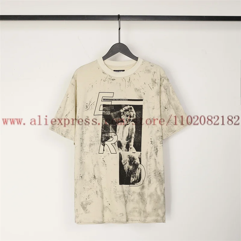 

High Street ERD Wash Cement Dyed T-shirt Men Women Retro Movie Film Short Sleeve T Shirt