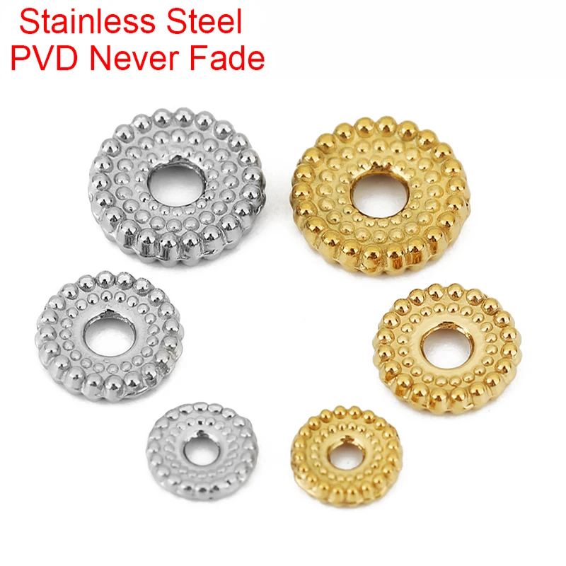 10pcs PVD Never Fade 6 8 10 mm Stainless Steel Spacer Beads Lot Big Hole Beads For Bracelet Necklace Findings Jewelry Making