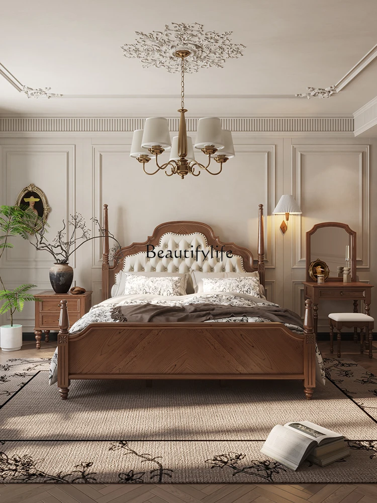 

American-style Solid Wood Vintage Modern Minimalist French High Box Storage Bed