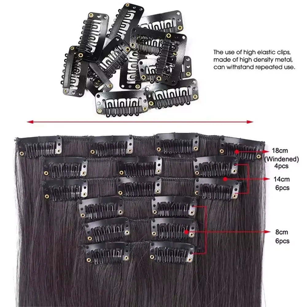 24-calowe syntetyczne doczepiane włosy długie proste doczepiane włosy 6 szt. 16 klipsów brązowe blond treski dla kobiet