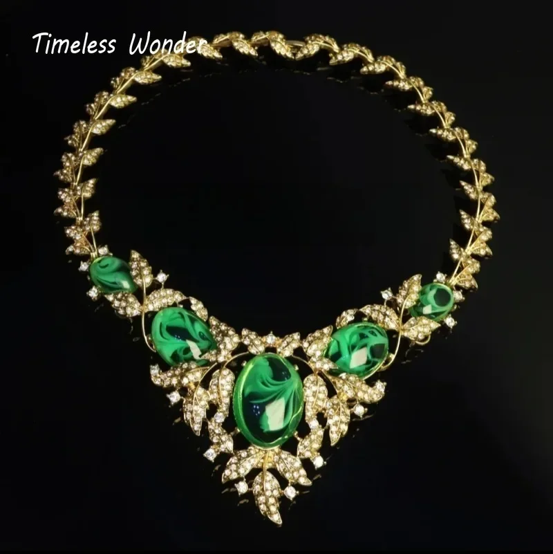 Timeless Wonder Fancy Zircon Geo Glass Leaf Pave Necklaces for Women Designer Jewelry Runway Trendy Rare Sweet Gift Top Mix 4628