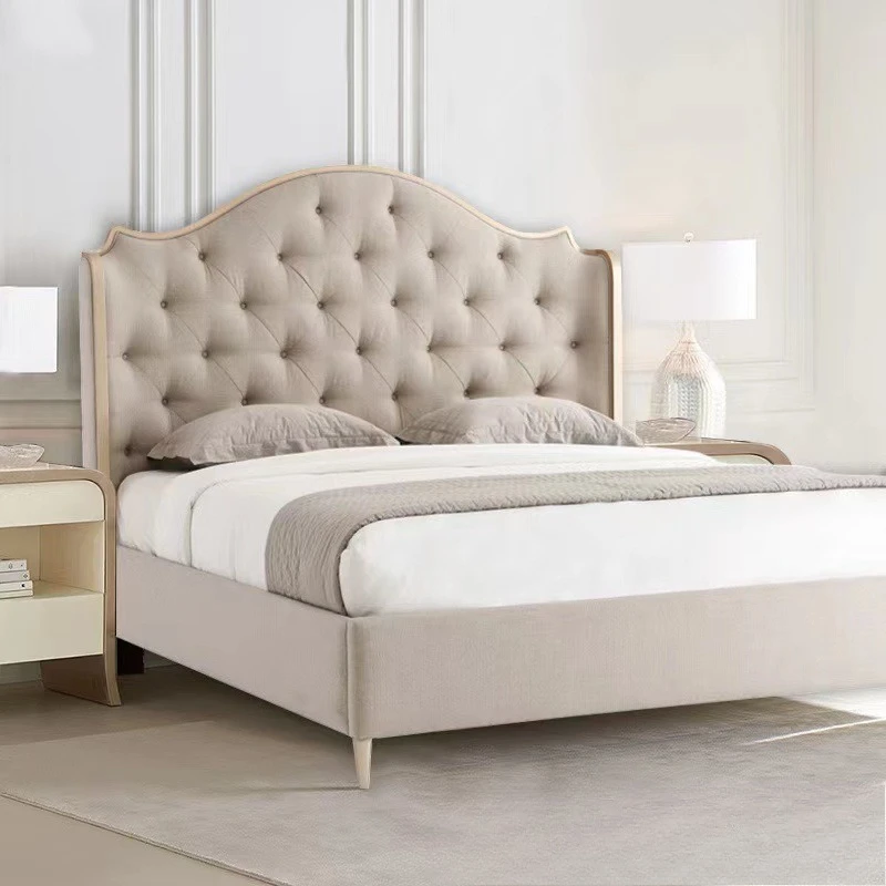 American light luxury master bedroom solid wood double bed small red book
