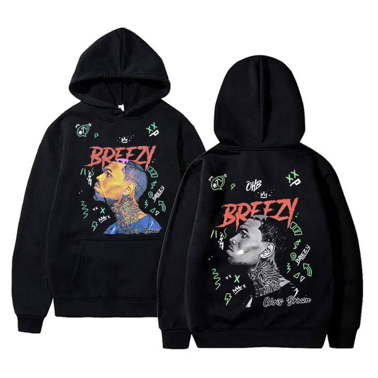 Rapper Chris Brown Breezy Graphics Hoodie Men Hip Hop Vintage Rap Streetwear Mens Oversized Sweatshirt Man Fashion Trend Hoodies