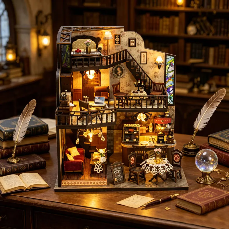 DIY Wooden Miniature Doll House 3D Puzzle Assembly Building Toys Kits Small Room Dollhouses Wooden Toys For Xmas Gifts