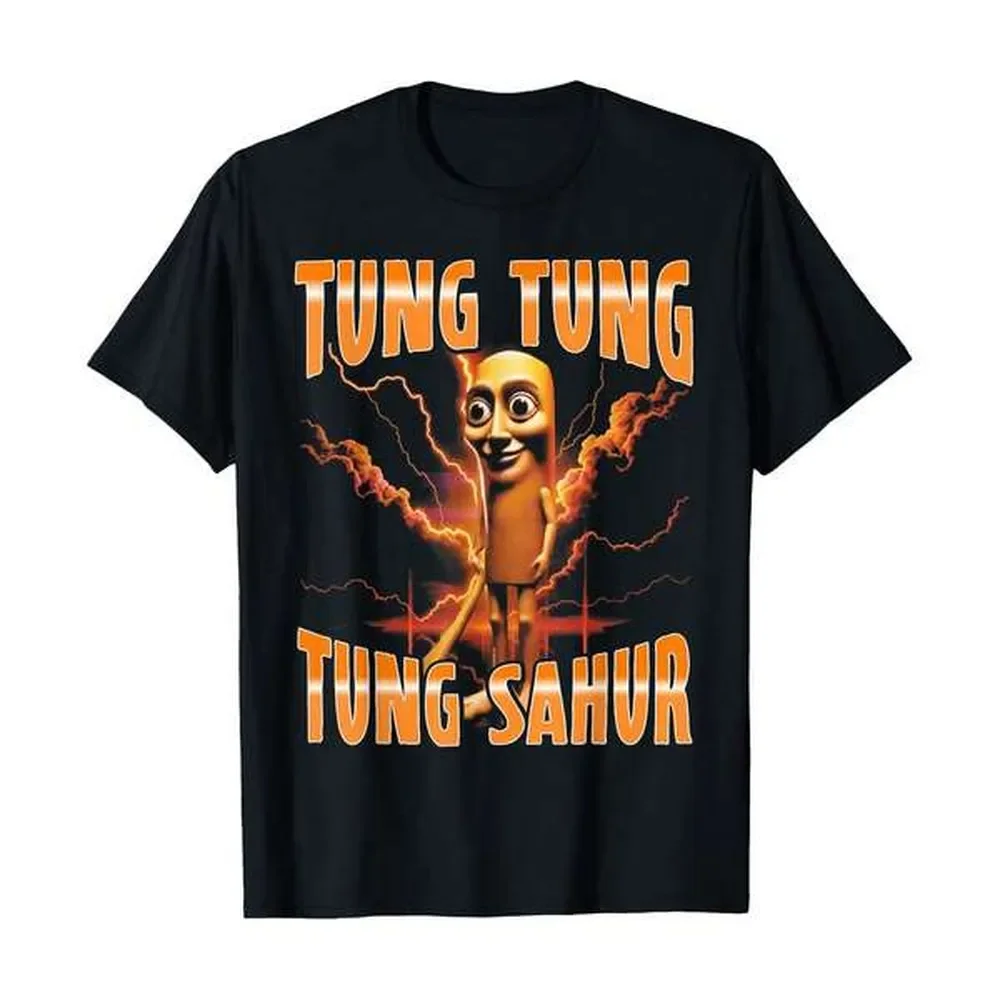 Surreal Italian Brainrot Meme Tung Tung Tung Sahur T-Shirt, Women's 100% Cotton Relaxed Crew Neck Tee, Summer & Vacation Outfits For Women, Soft & Breathable Daily Essential