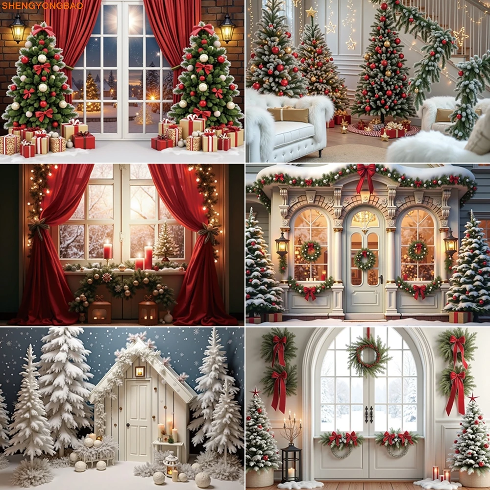 

2025 Christmas Photography Background New Year Window Xmas Tree Photozone Backdrop Child Studio Photozone Accessories
