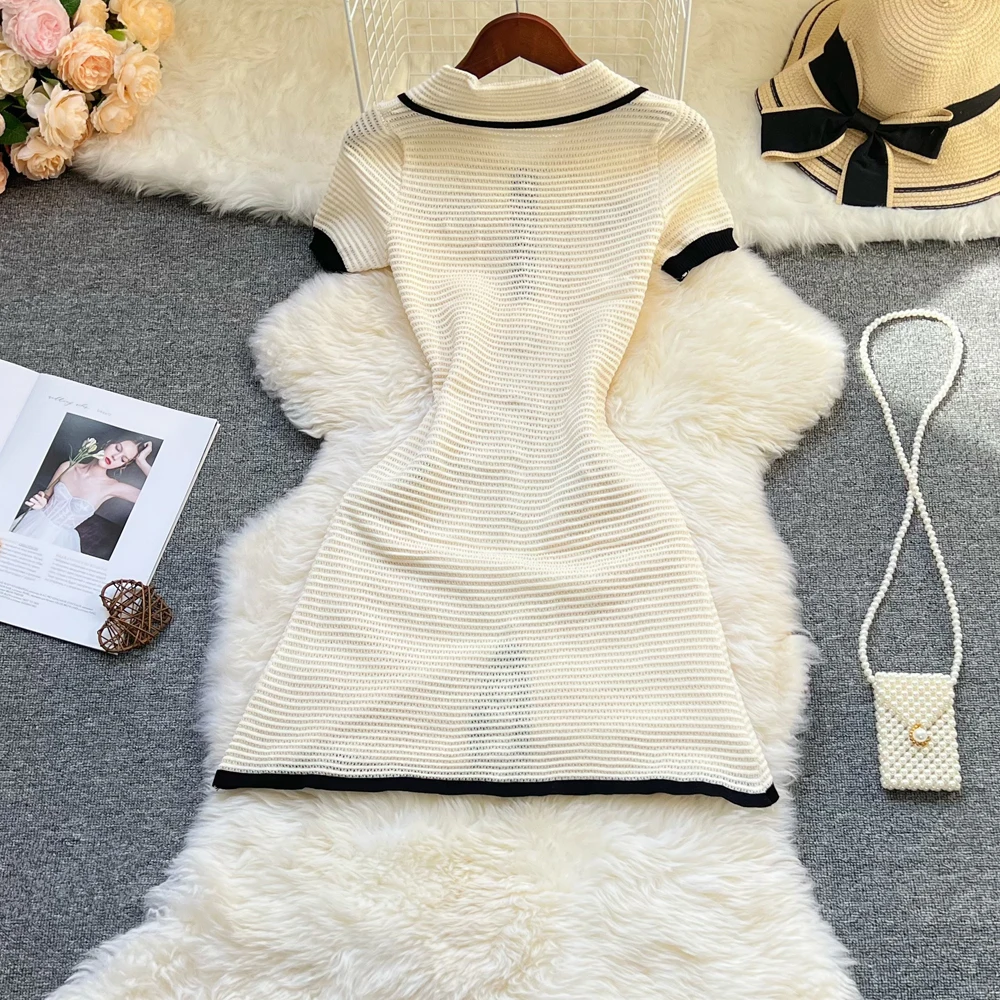 YuooMuoo Chic moda Sexy abrigo caderas Vestido de verano tejido mujeres elegante cuello vuelto transparente ceñido Vestido de fiesta Vestido