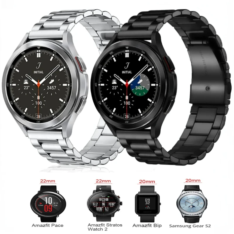 Pulseira de metal para Samsung Galaxy Watch, pulseira para Huawei GT3 Pro, Amazfit GTR, pulseira GTS, 6, 5, 4 Classic, 47mm, 43mm, 20mm, 22mm