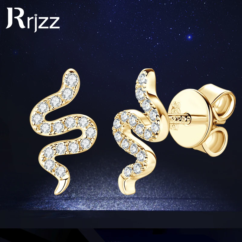 

Rrjzz 925 Sterling Silver Animal Stud Ear Unique Tiny Spirit Snake Women Moissanit Earrings for Party Daily Fine Jewelry Gift