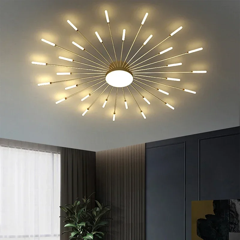 Nordic Led Plafondlamp Premium Kwaliteit Gouden Vuurwerk Full Star Plafondverlichting Woonkamer Inrichting Eetkamer Slaapkamer