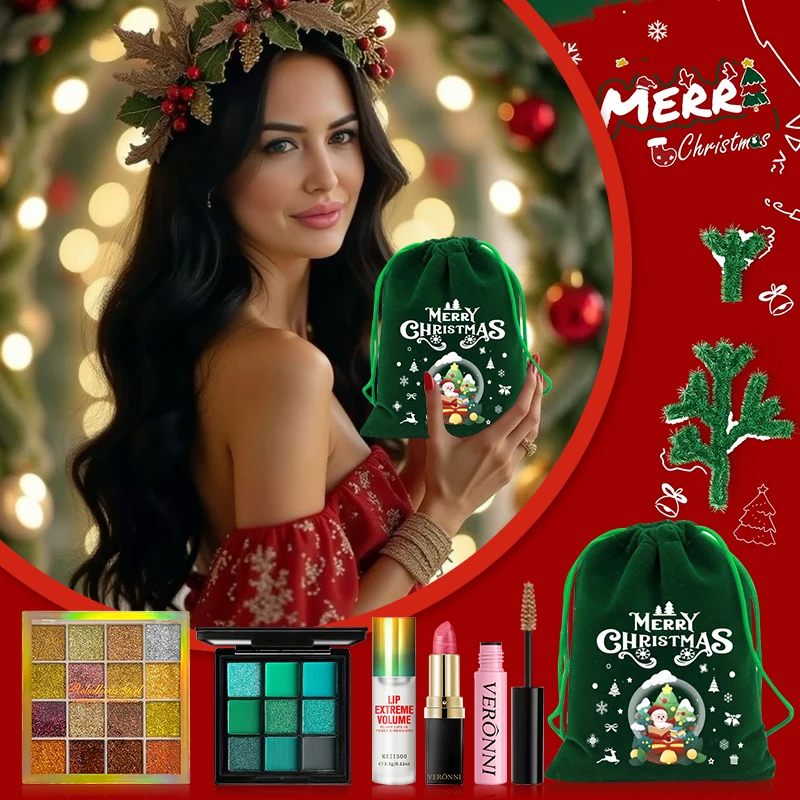6個のクリスマスメイクアップセット、アイシャドウパレット、リップオイル、口紅、アイブロウマスカラ、メイクアップツールセットボックス、女性へのギフト