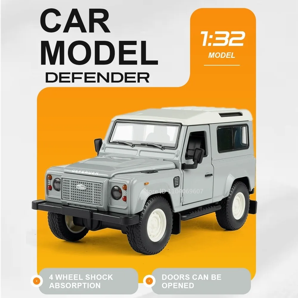 

1:32 Land Rover Defender Off-road Car Toy Models Metal Diecast Doors Opened Shock Absorption Rubber Tires Kids Interactive Toys