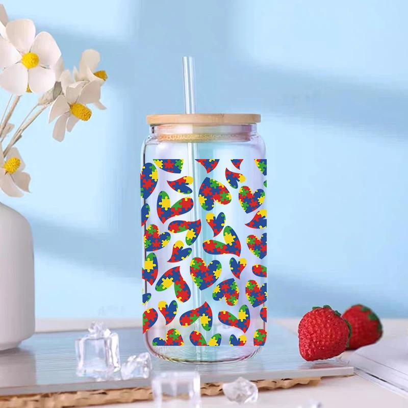 3D UV DTF Caring For Autism Printed Transfers Stickers 16oz Cup Wraps For DIY Glass Ceramic Metal Leather Etc. D31413 view 2