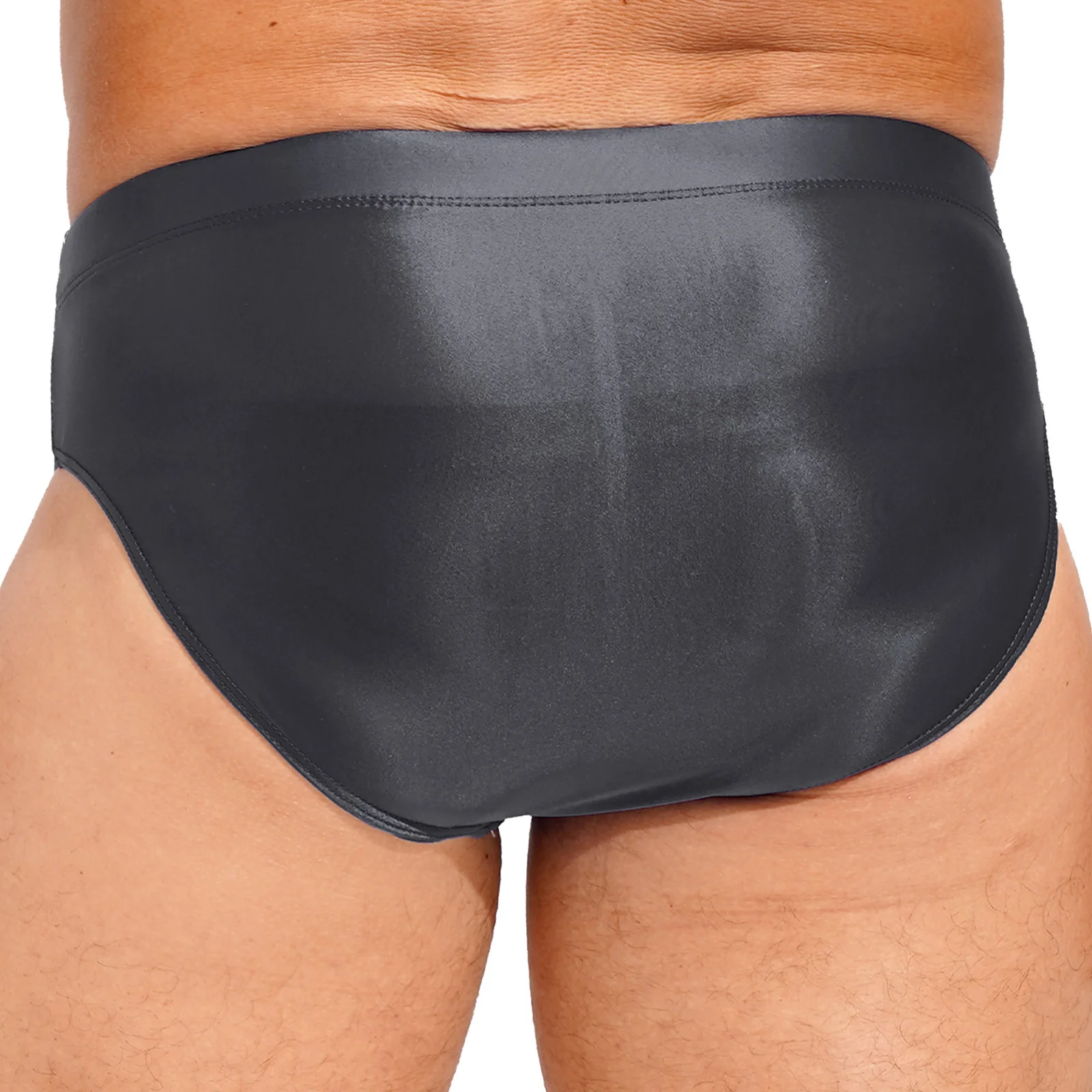 Men Glossy Briefs Satin Smooth Bulge Pouch High Waist Panties Underwear Oil Shiny Underwear Stretch Swimsuit Swimwear