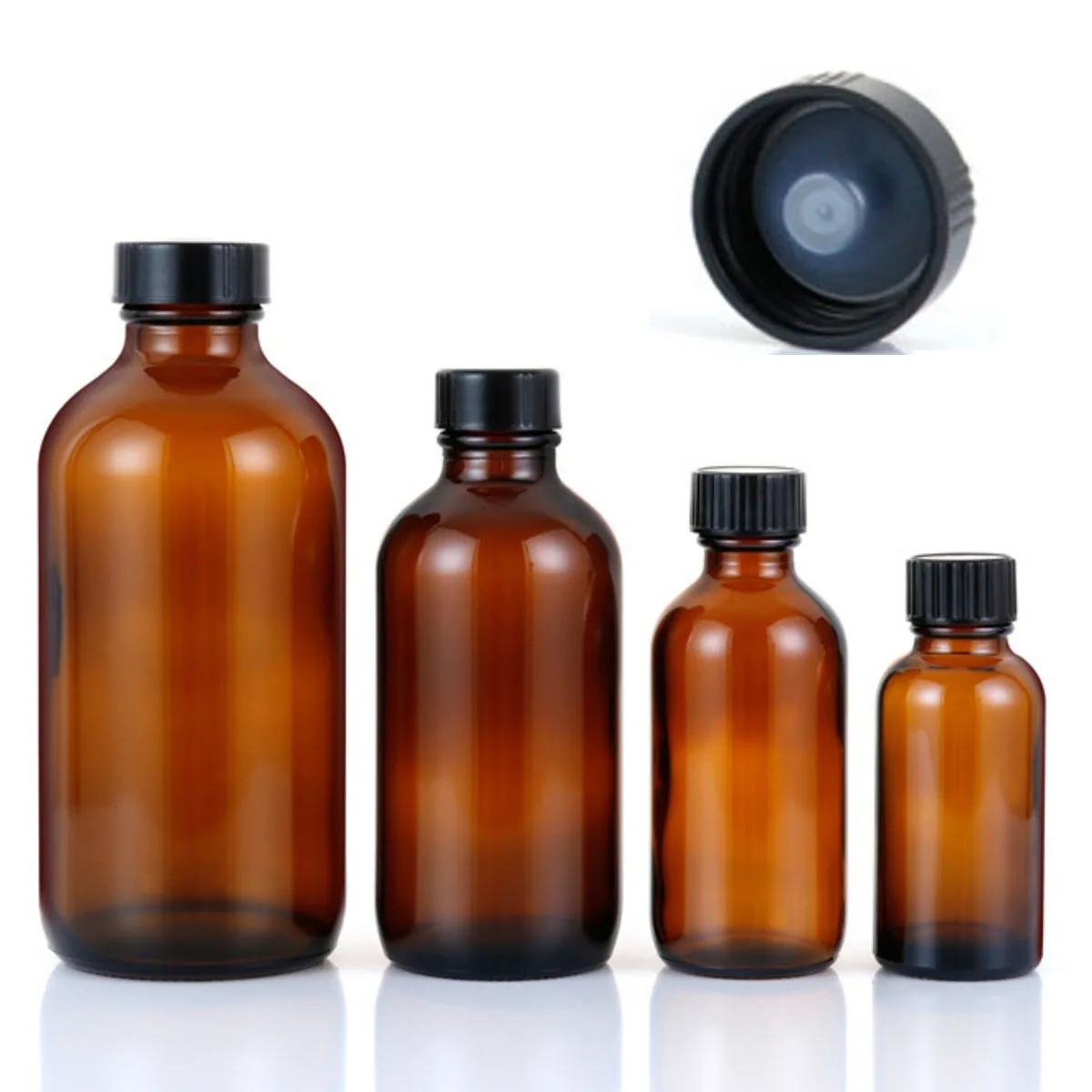 AMBER Dram Glass Bottle, Tampas de rosca com tampas herméticas do Cone Liner, 15ml 30ml 60ml 120ml 230ml