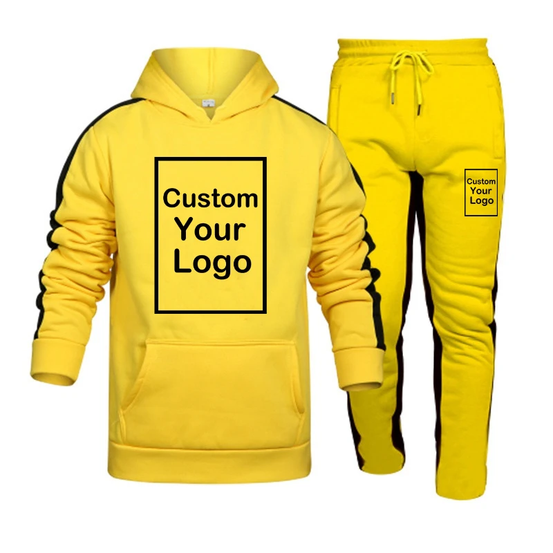 DIY customize your logo hooded sweatshirt and pants sportswear set, casual pullover fashion hoodie 2-piece set