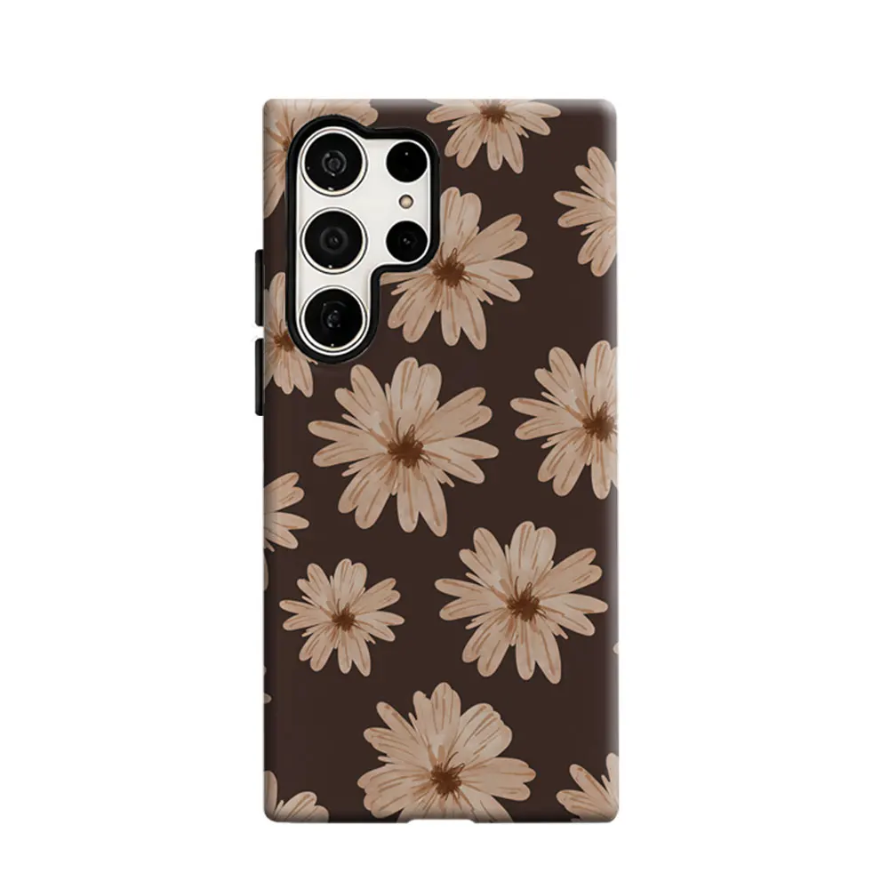 CaseLumi Phone Case For Samsung Galaxy S25 S24 S23 Ultra Plus HD Hard Mocha Daisies Double Layer Cover Film Shell