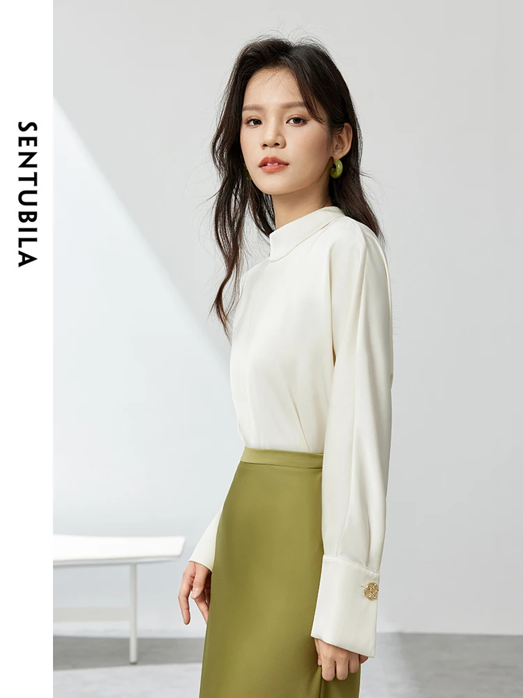 SENTUBILA Women Commute White Chiffon Blouse Woman 2024 Spring Autumn Fashion Cut Out Elegant Long Sleeve Tops Female 141V54187X