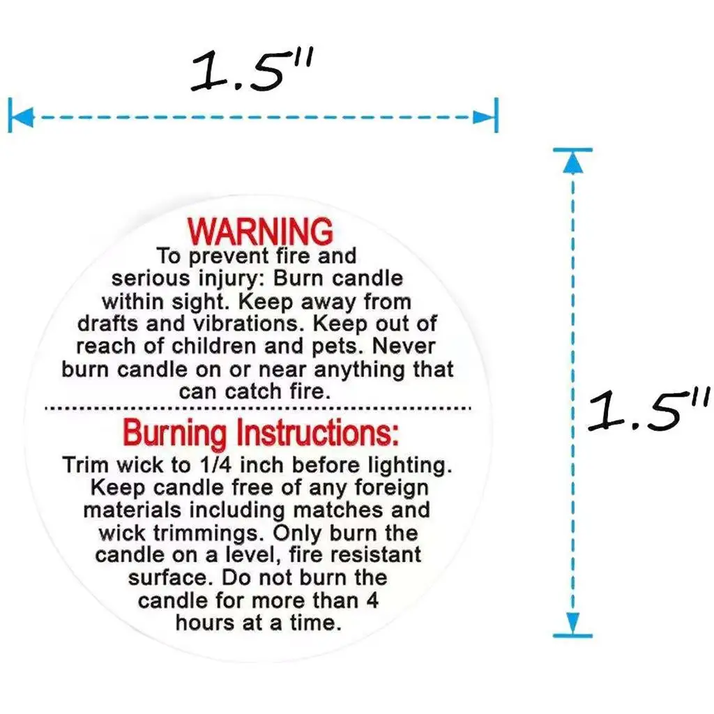 Candle Warning Labels, Candle Safety Warning Sticker Decal for Candle Jars, Tins and Votives, Home Wedding Christmas Gift