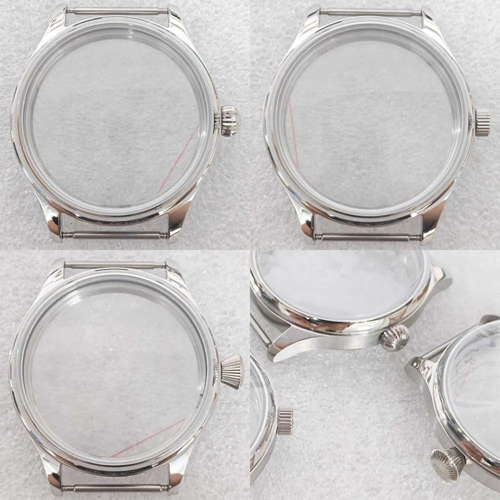 44mm Watch Case for ETA 6497 6498 Mineral/ Sapphire Glass Transparent Bottom Stainless Steel Case for ST3600 ST3620 Movement
