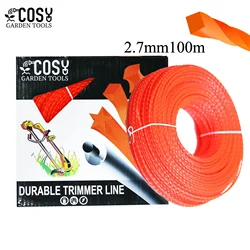 COSY-Nylon Jardim Grama Trimmer Linha, Corda Espiral Cortador de Escova, Cortador de Grama, Acessório Principal, Linha Ferramenta, 2,7 milímetros * 100m