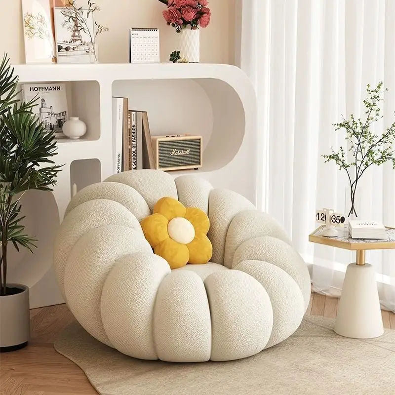 

Custom Modern Style Foldable Bean Bag Sofa Pumpkin Cream Fabric Upholstery Simple Sedentary Shape For Small Apartments Rental Gr