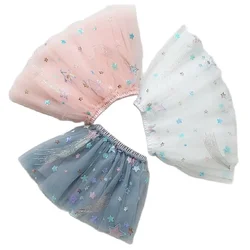 Stars Sequined School Girls Skirts Sweet Children's Princess Tutu Skirt Summer New Korean Casual Mesh Skirts Faldas Para 2022