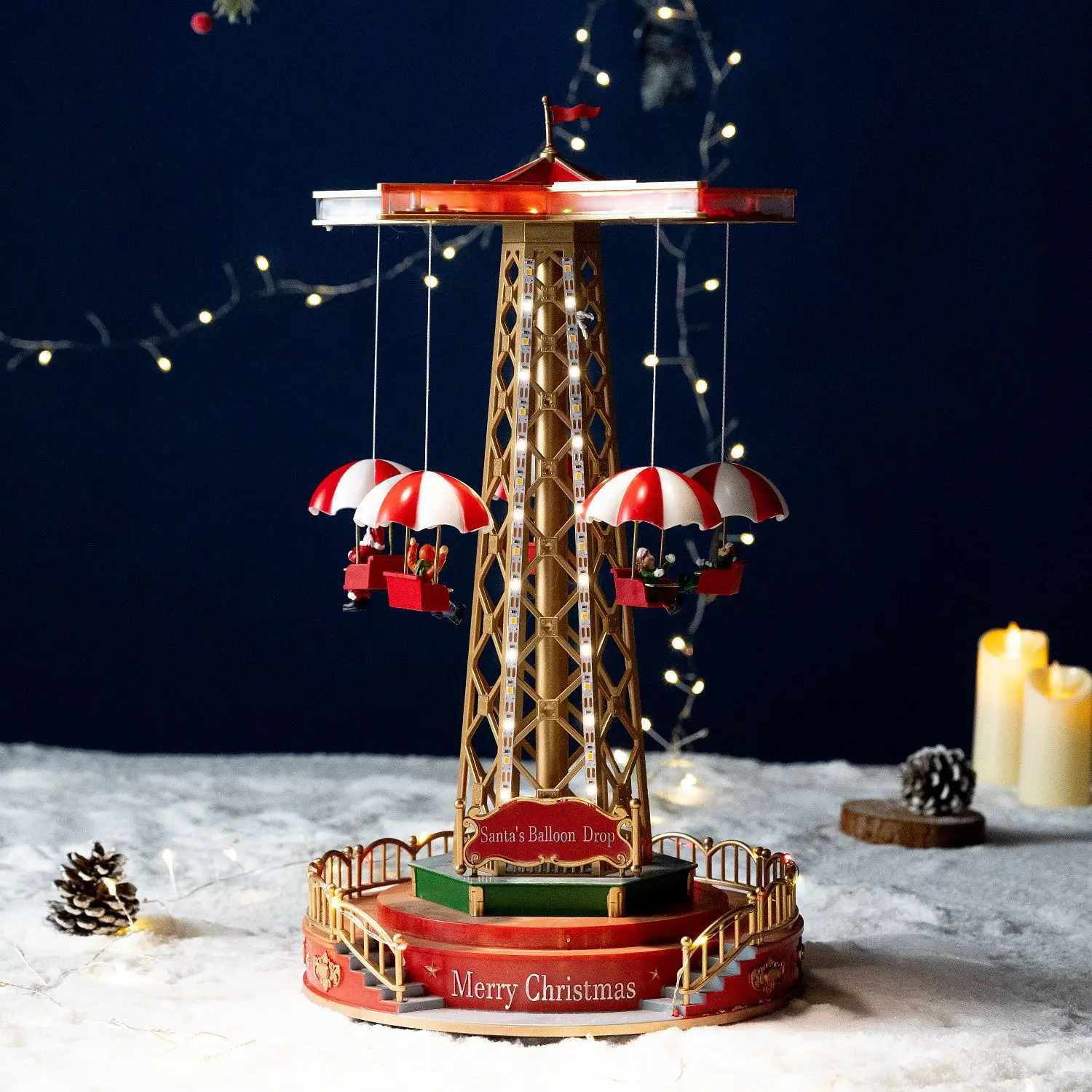 Christmas Carousel Music Box Amusement Park Flying Chair Luminous Music Box Christmas Gift Tabletop Ornament