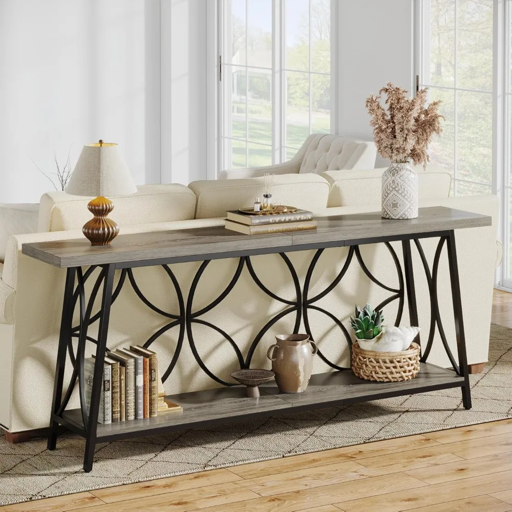

70.9-Inch Sofa Table, with Storage for Entryway, Living Room, Hallway, Foryer, 2-Tier Narrow Console Table