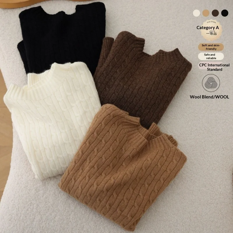 Children's Wool Sweater Classic Cable Knit Round Neck Pullovers Boys Girls Autumn Winter Top School Kids Clothes Warm Knitwear